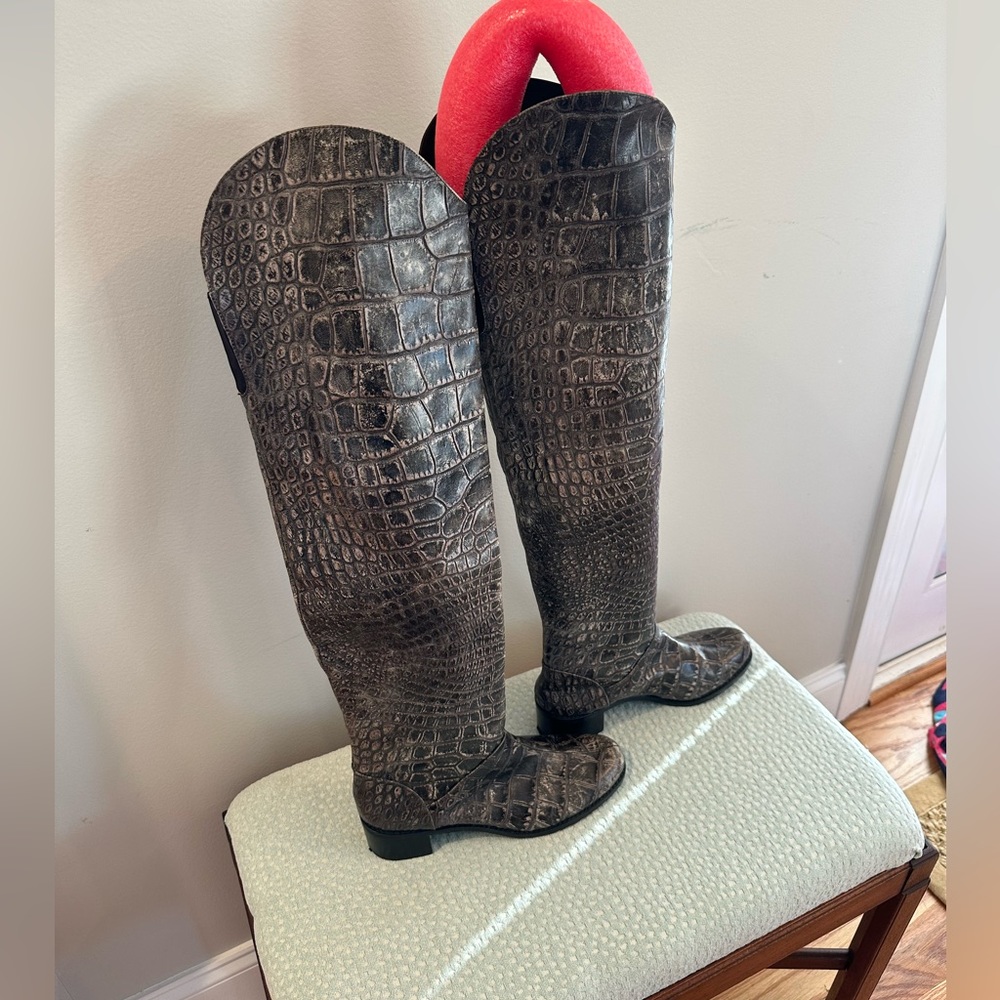 Stuart Weitzman Croc Embossed OTK Boots